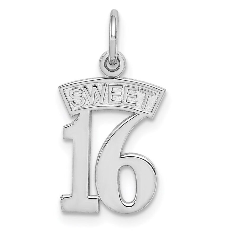 14k White Gold Sweet 16 Charm or Pendant, 10mm
